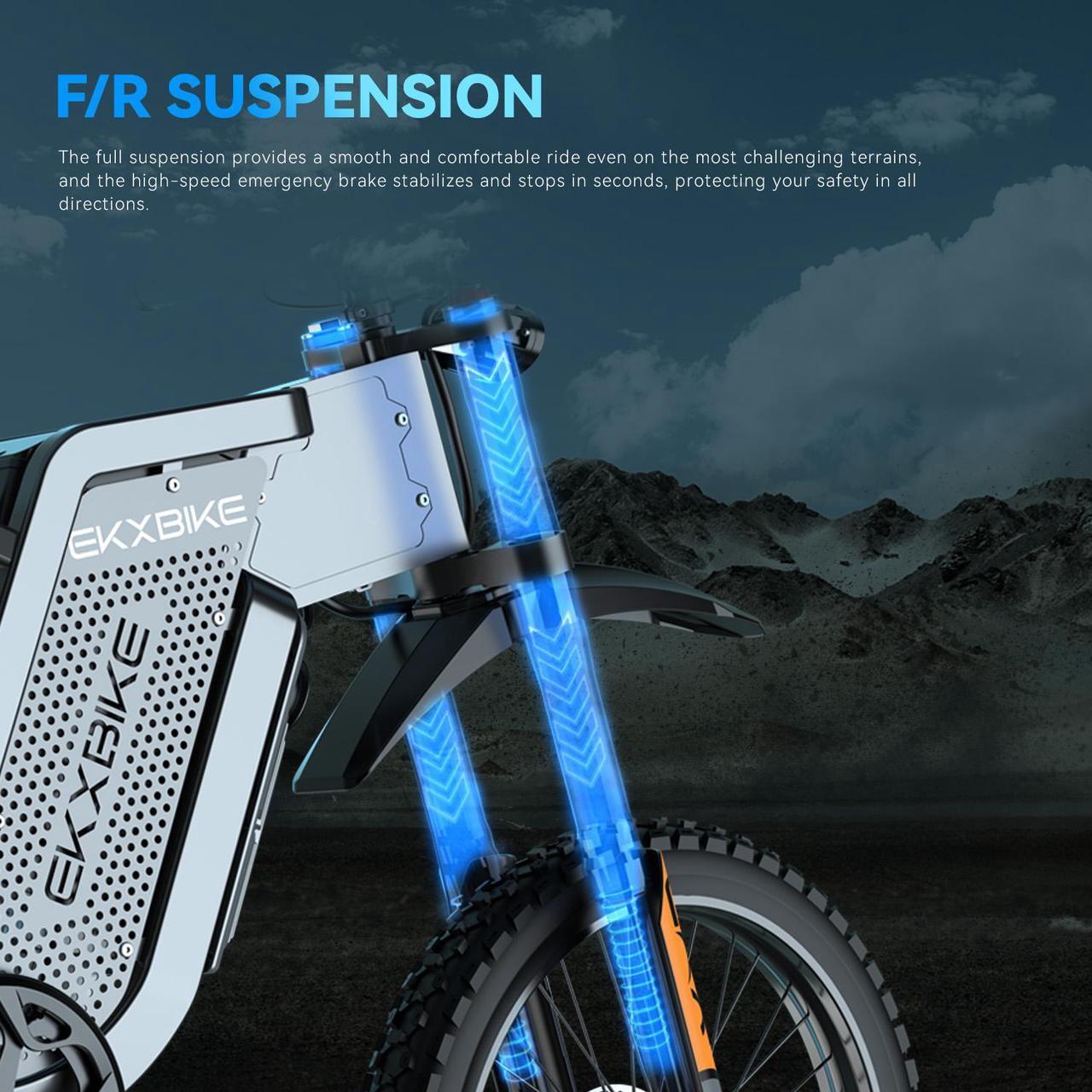 Alt view image 5 of 7 - EKX Electric Dirt Bike for Adults, X21 Max Electric Motorcycle 6000W(Peak) Motor 60V/30Ah Removable Battery, 60MPH/60Mile Off Road Dirt Electric Mountain Bike, 19" X21 MTB Tire Full Suspension