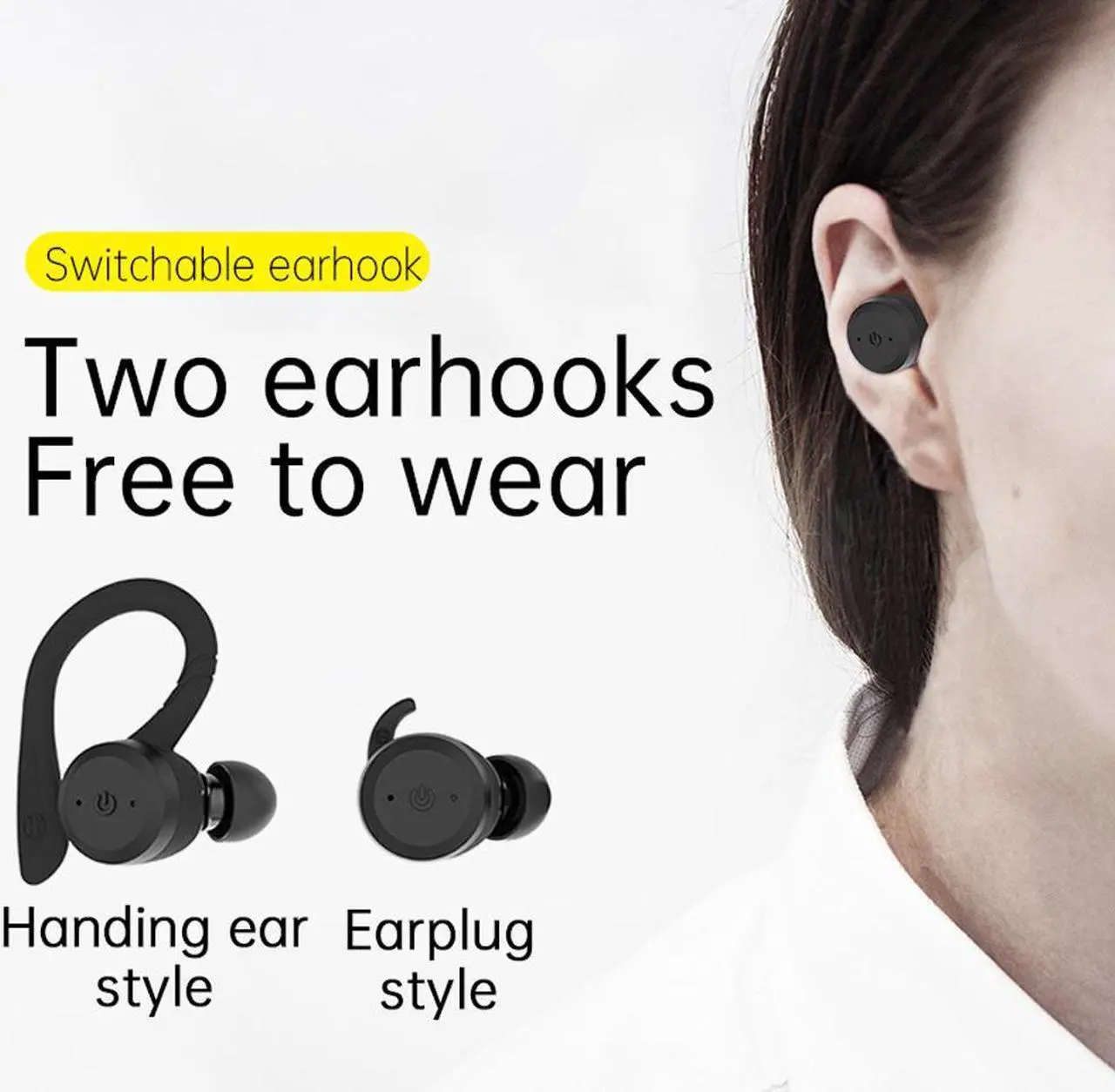 Alt view image 5 of 6 - CYBORIS Bluetooth 5.0 Headset TWS Dual Bluetooth Headset True Wireless IPX7 Waterproof with Ear-hook In-ear Noise Canceling Headphones