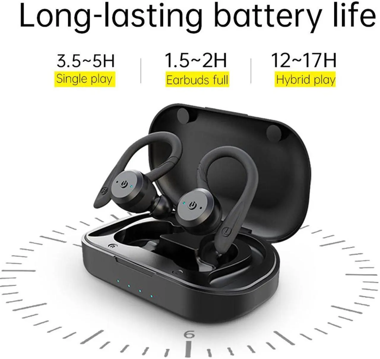 Alt view image 6 of 6 - CYBORIS Bluetooth 5.0 Headset TWS Dual Bluetooth Headset True Wireless IPX7 Waterproof with Ear-hook In-ear Noise Canceling Headphones
