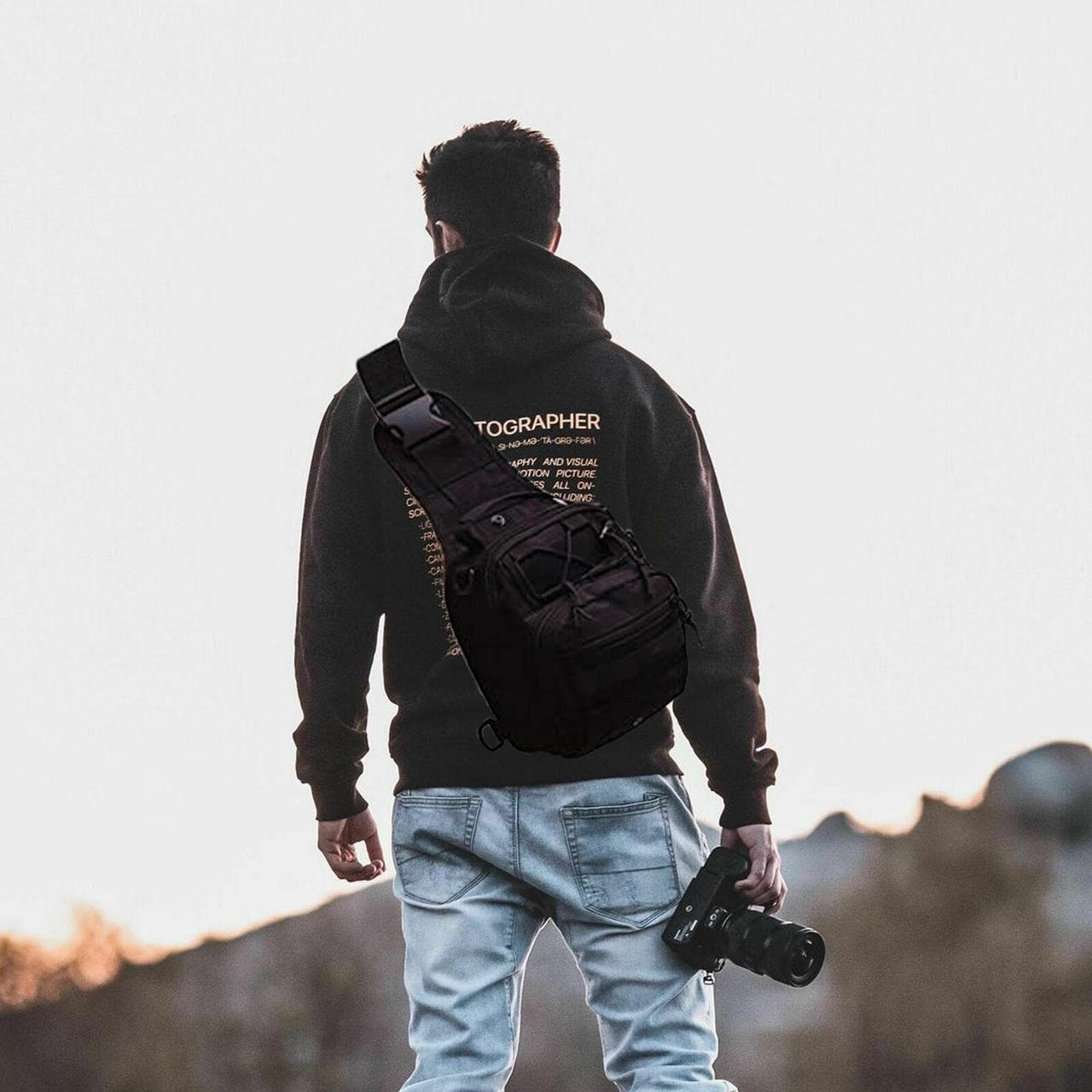 Alt view image 3 of 7 - Men Backpack Tactical Sling Bag Chest Shoulder Body Molle Day Pack Pouch Black