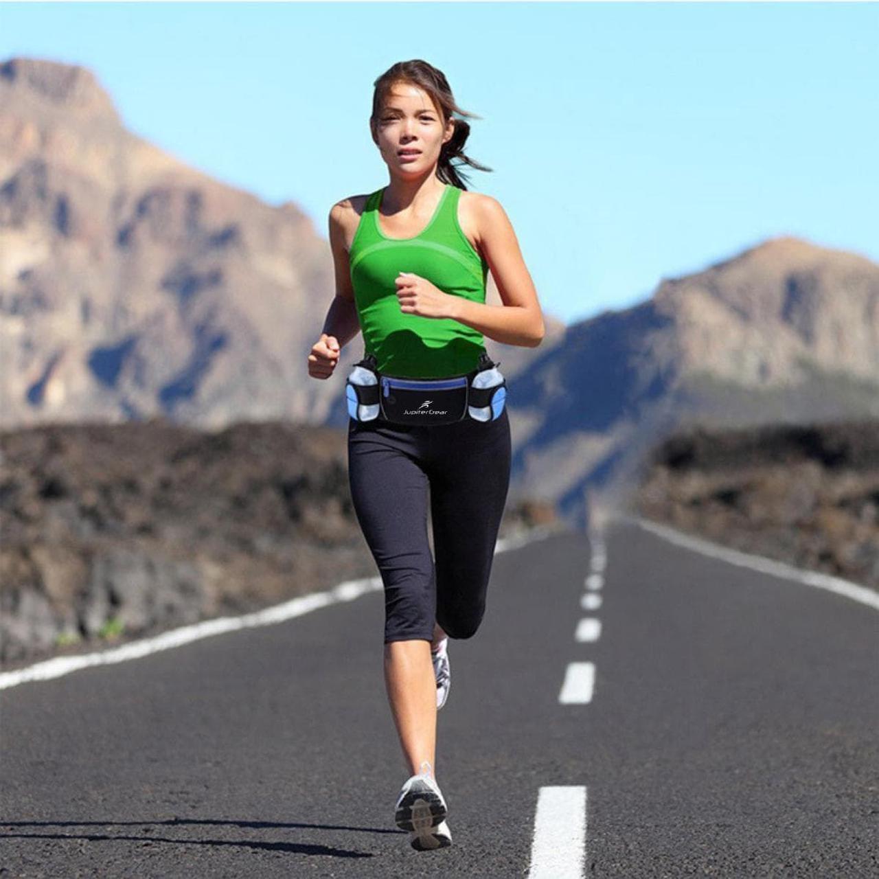 Alt view image 2 of 5 - Running Hydration Belt Waist Bag with Water-Resistant Pockets and 2 Water Bottles for Outdoor Sports