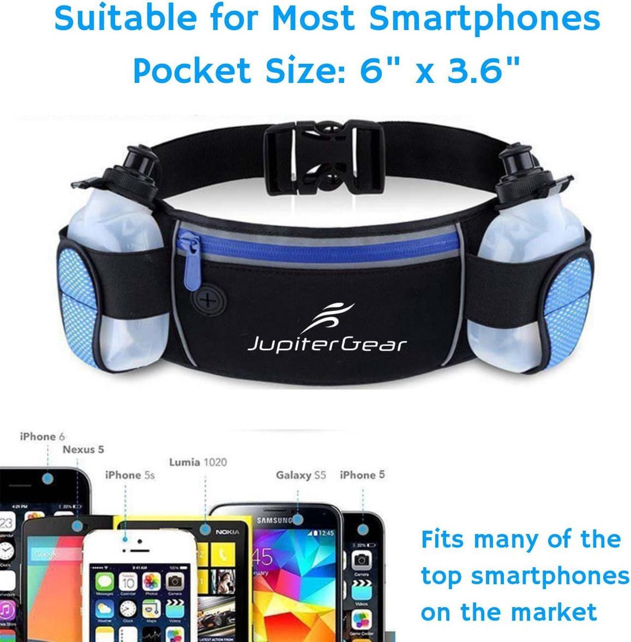 Alt view image 4 of 5 - Running Hydration Belt Waist Bag with Water-Resistant Pockets and 2 Water Bottles for Outdoor Sports
