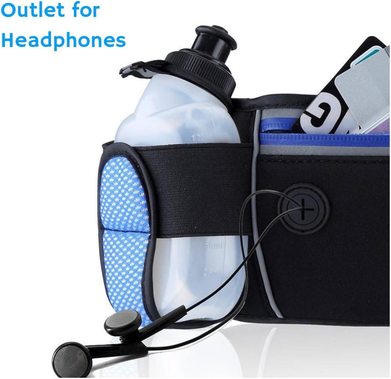 Alt view image 5 of 5 - Running Hydration Belt Waist Bag with Water-Resistant Pockets and 2 Water Bottles for Outdoor Sports