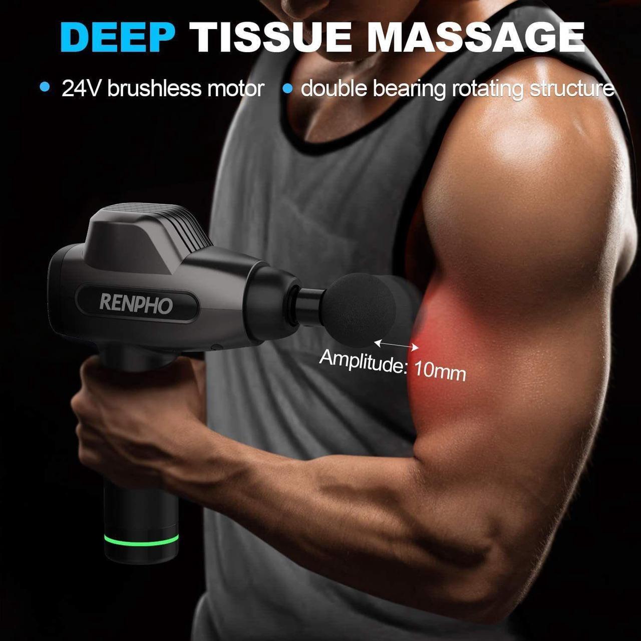 Alt view image 2 of 6 - Massage Gun, RENPHO C3 Deep Tissue Muscle Massager, Powerful Percussion Massager Handheld with Portable Case for Home Gym Workouts Equipment, Back Neck Shoulder Soreness Stiffness Knots Tension Relief