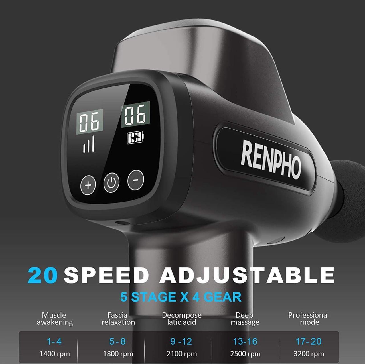 Alt view image 3 of 6 - Massage Gun, RENPHO C3 Deep Tissue Muscle Massager, Powerful Percussion Massager Handheld with Portable Case for Home Gym Workouts Equipment, Back Neck Shoulder Soreness Stiffness Knots Tension Relief