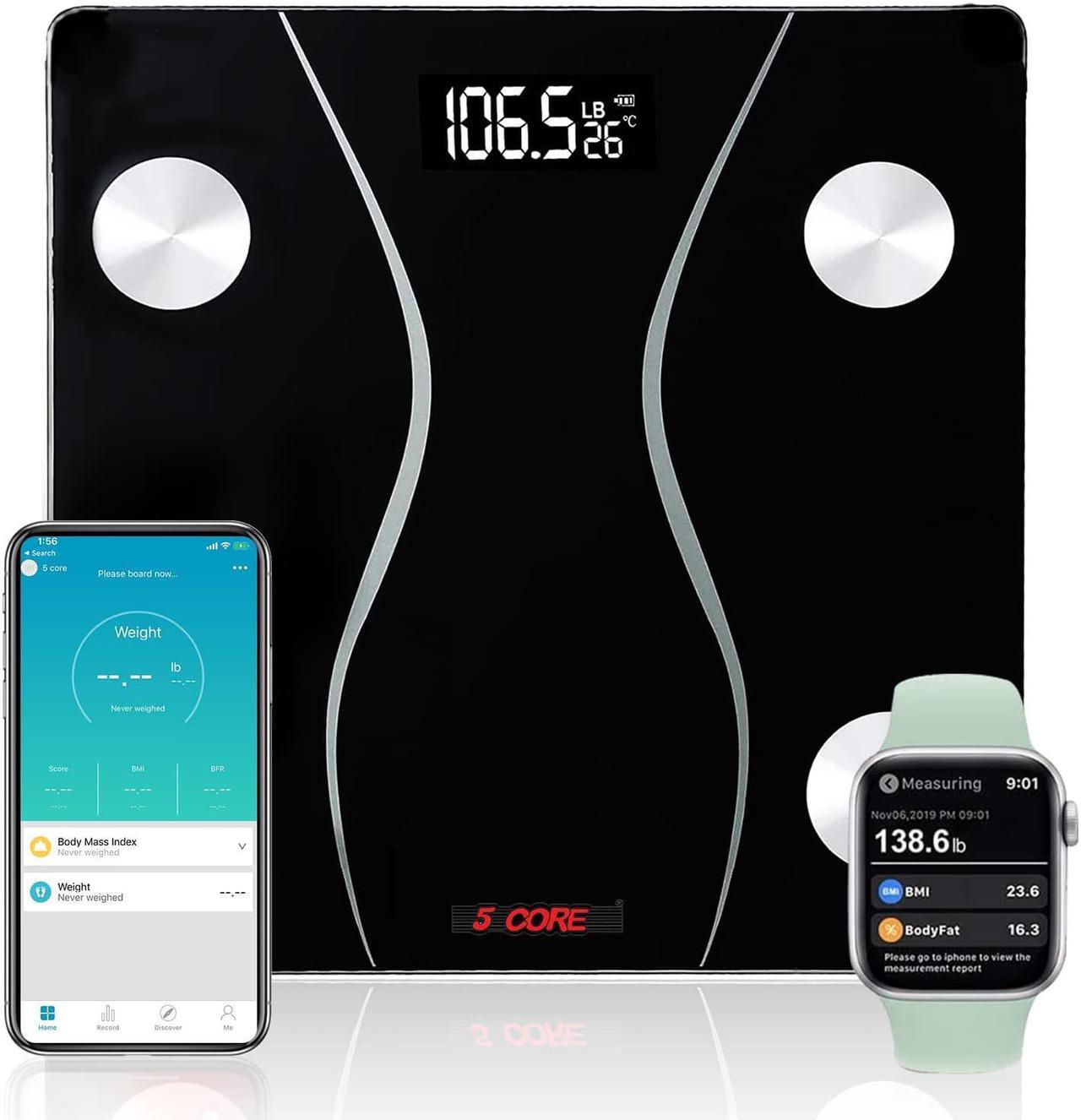 Main image of Rechargeable Digital Scale for Body Weight, Precision Bathroom Weighing Bath Scale, Step-On Technology, High Capacity - 400 lbs. Large Display, Batteries Included 5 Core BS 01 R BLK