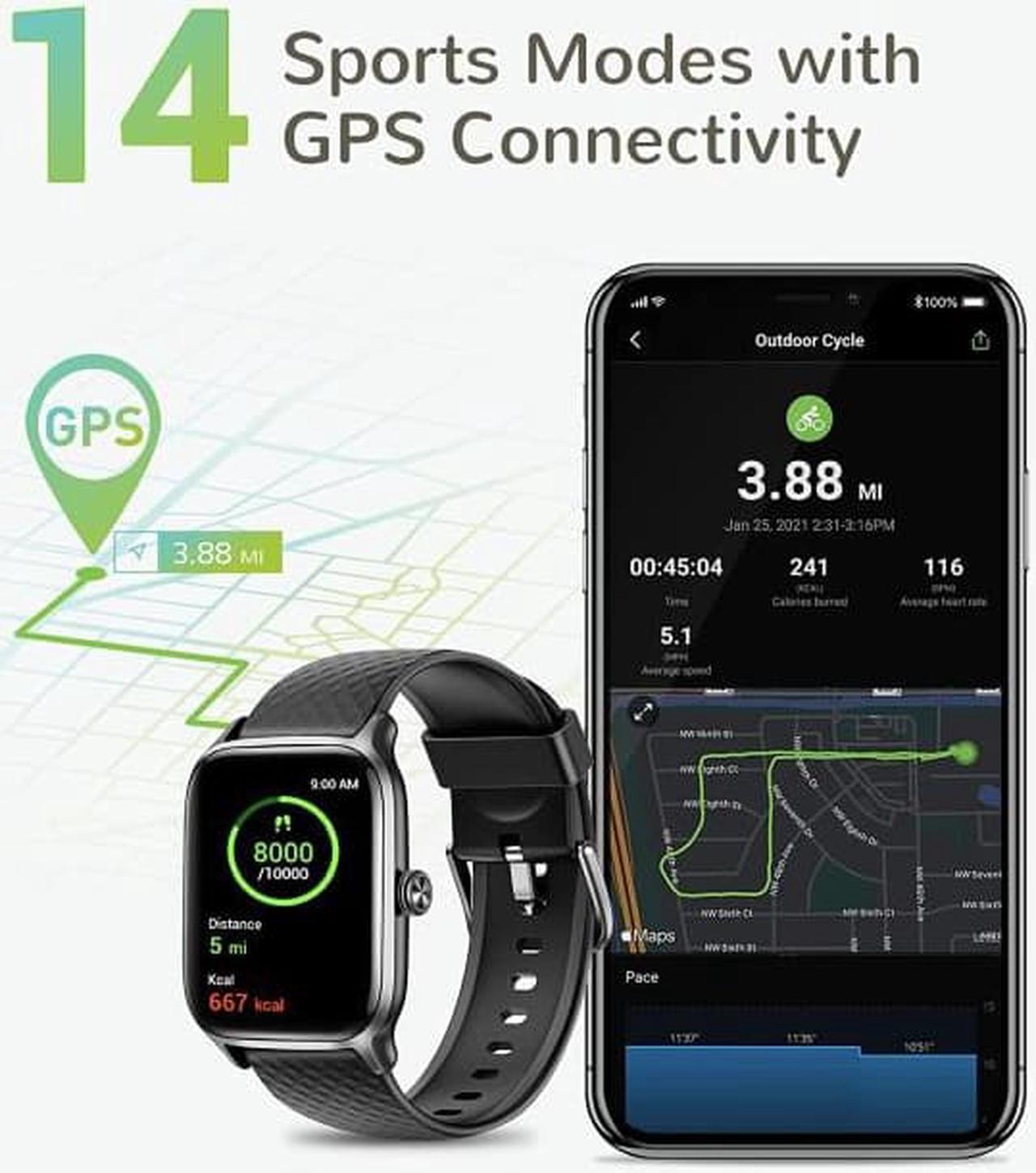 Alt view image 3 of 7 - Letsfit Smart Watch Compatible with iPhone and Android Phones, Fitness Tracker with Heart Rate, Blood Oxygen Saturation, 5ATM Waterproof Smartwatch - EW1