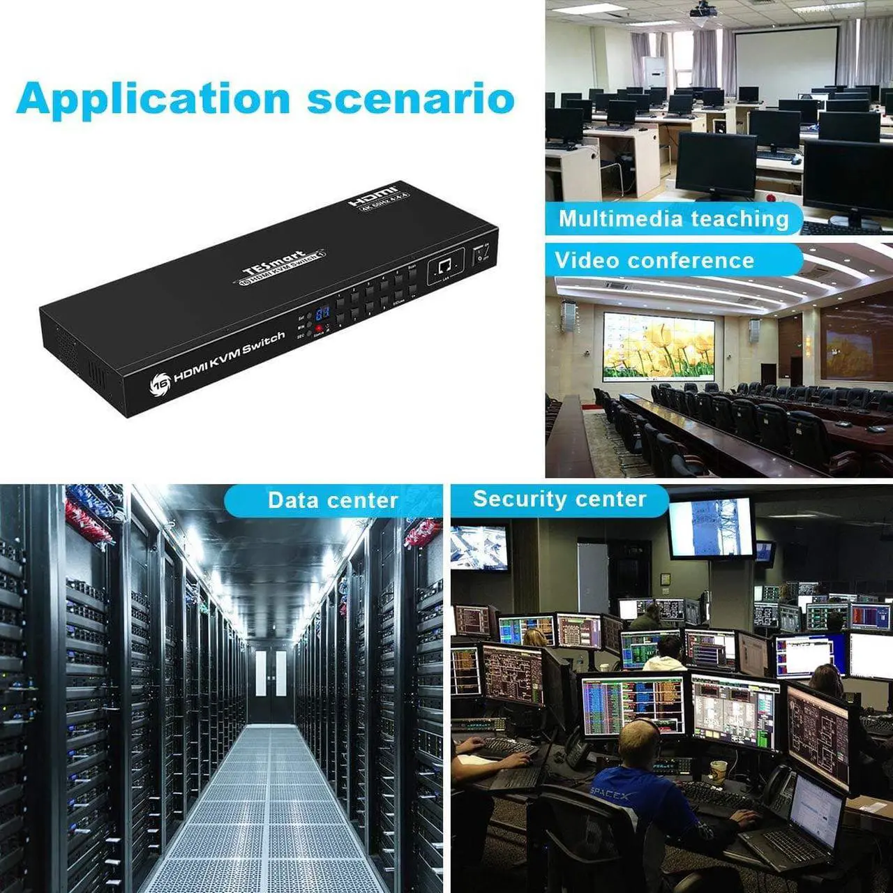 Alt view image 4 of 6 - TESmart 16x1 HDMI KVM Switch 16 Port Enterprise Grade Support 1080P HD Console Rack Mount Switcher with 8 Pcs 5ft KVM Cable,USB 2.0 Device Control up to 16 PCs/Servers,RS232,LAN Port Control 1080P