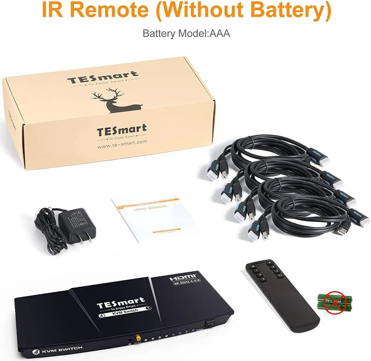 Alt view image 6 of 7 - TESmart 4 Port 4K@60Hz Ultra HD 4x1 HDMI KVM Switcher with 2 Pcs 5ft KVM Cables Supports USB 2.0 Devices, Multimedia Keyboard, Hotkey Control up to 4 PCs Black Non-Mountable