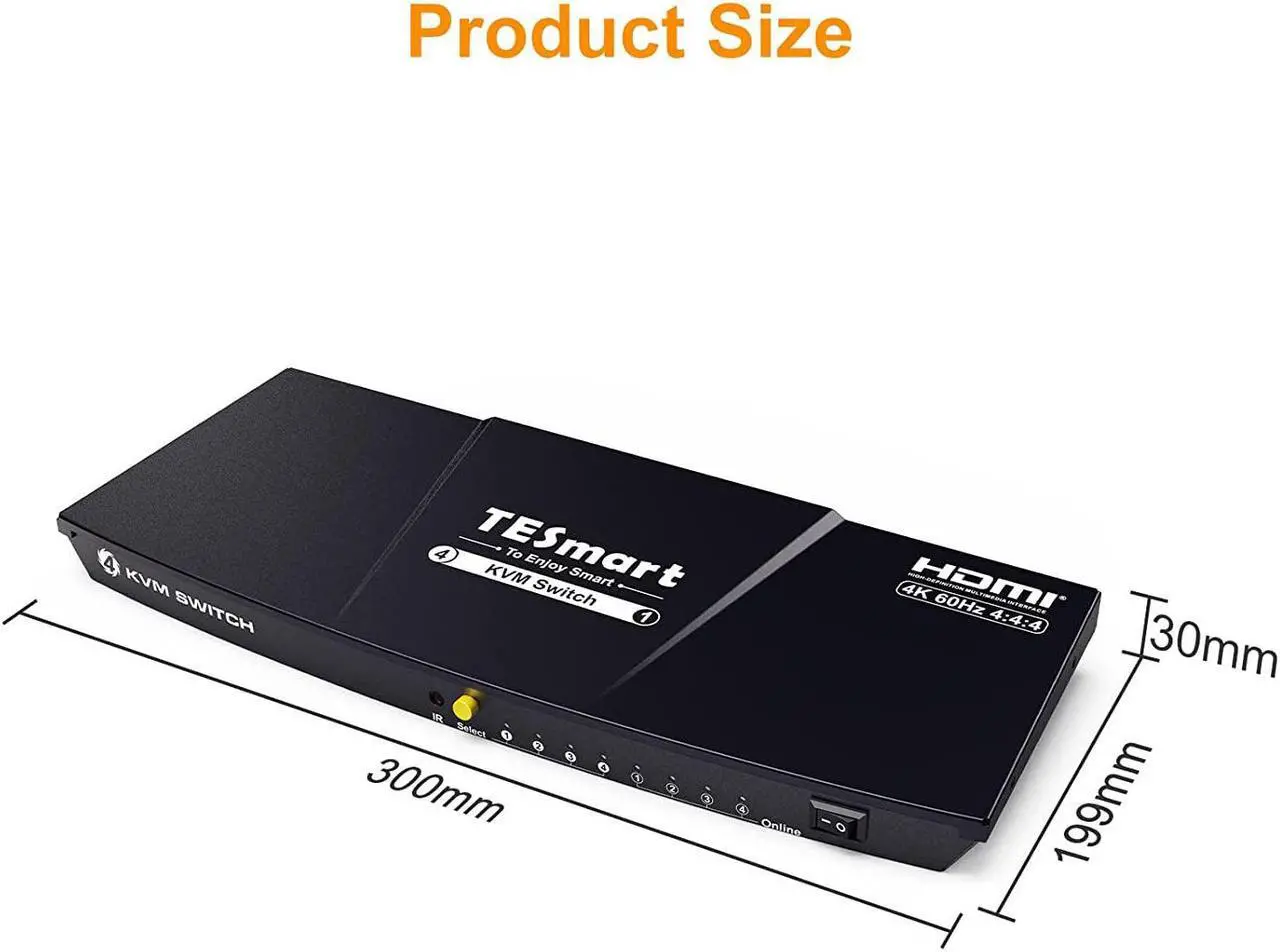 Alt view image 7 of 7 - TESmart 4 Port 4K@60Hz Ultra HD 4x1 HDMI KVM Switcher with 2 Pcs 5ft KVM Cables Supports USB 2.0 Devices, Multimedia Keyboard, Hotkey Control up to 4 PCs Black Non-Mountable