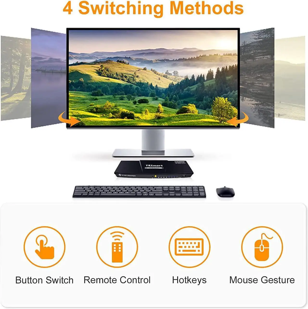 Alt view image 4 of 7 - TESmart 4 Port 4K@60Hz Ultra HD 4x1 HDMI KVM Switcher with 2 Pcs 5ft KVM Cables Supports USB 2.0 Devices, Multimedia Keyboard, Hotkey Control up to 4 PCs Black Non-Mountable