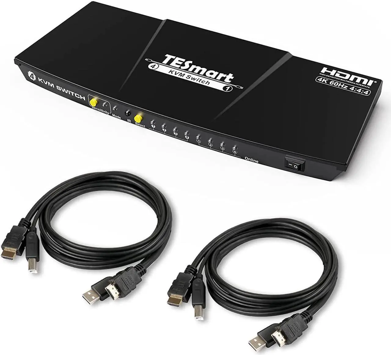 Main image of TESmart 4 Port 4K@60Hz Ultra HD 4x1 HDMI KVM Switcher with 2 Pcs 5ft KVM Cables Supports USB 2.0 Devices, Multimedia Keyboard, Hotkey Control up to 4 PCs Black Non-Mountable