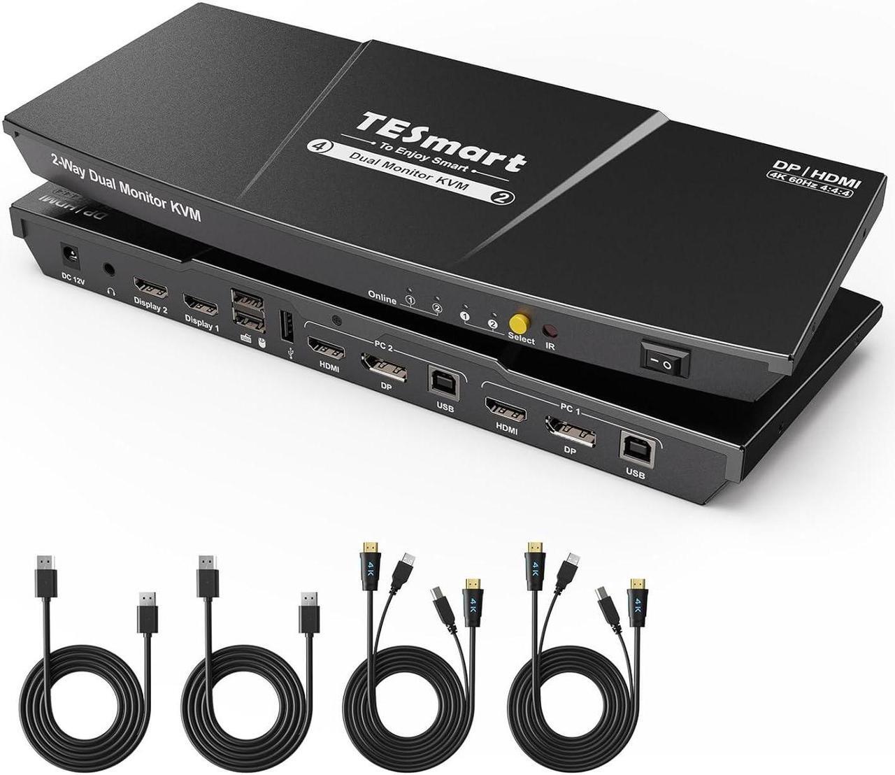 Alt view image 9 of 8 - TESmart KVM Switch HDMI+DisplayPort ,2 In 2  Out ,Dual Monitor KVM Switch ,support 4K 3840*2160@60Hz  with Audio interface and USB 2.0