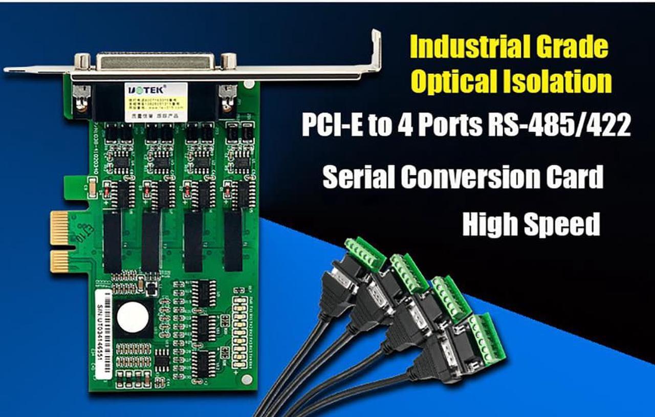 UOTEK Industrial PCIE to 4-Port RS485 RS422 Serial Card PCI-E to RS-485 RS-422 High Speed Converter Adapter DR44 Connector Optical Isolation 1.2Km Transmission Distance 4U UT-794I