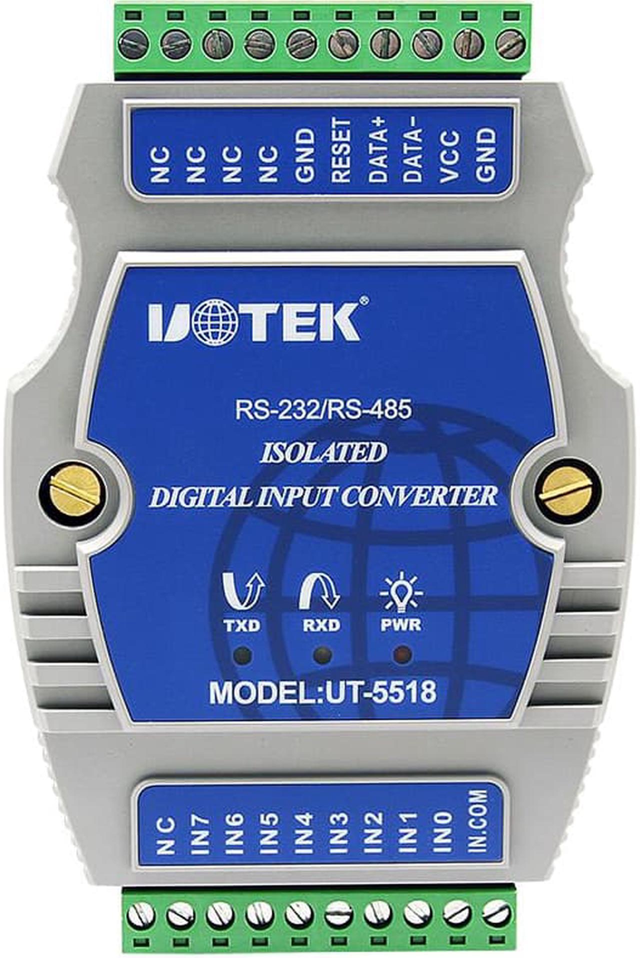 UOTEK Digital 8 Channel Optical Isolated Wet Contact I/O Input Module Controller IO RS-232 RS-485 Adapter Modbus-RTU Support Wet and Dry Node Input UT-5518