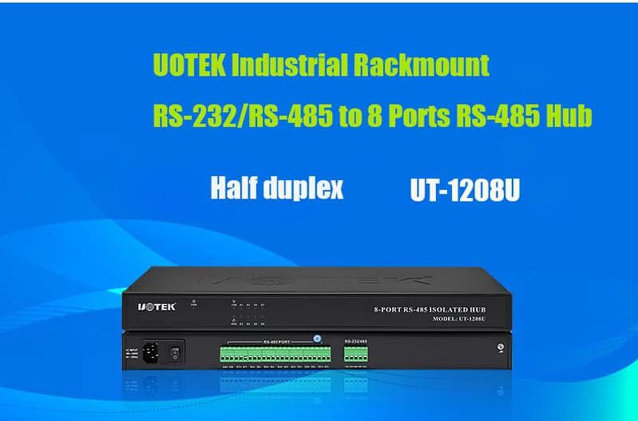 UOTEK Industrial Rackmount RS-232 RS-485 to RS485 Hub 8 Port with Optoelectronic Isolation RS485 to RS232 RS485 Hub Half Duplex Lightning Surge Protection AC100-240V 50/60Hz UT-1208U