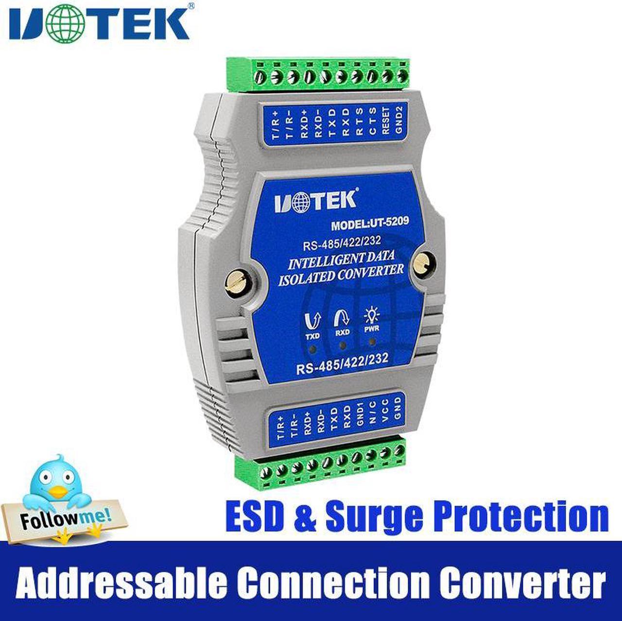 UOTEK RS232 RS485 RS422 to RS485 RS422 Addressable Converter Isolation  Industrial Grade RS-232 RS-485 RS-422 Connector UT-5209