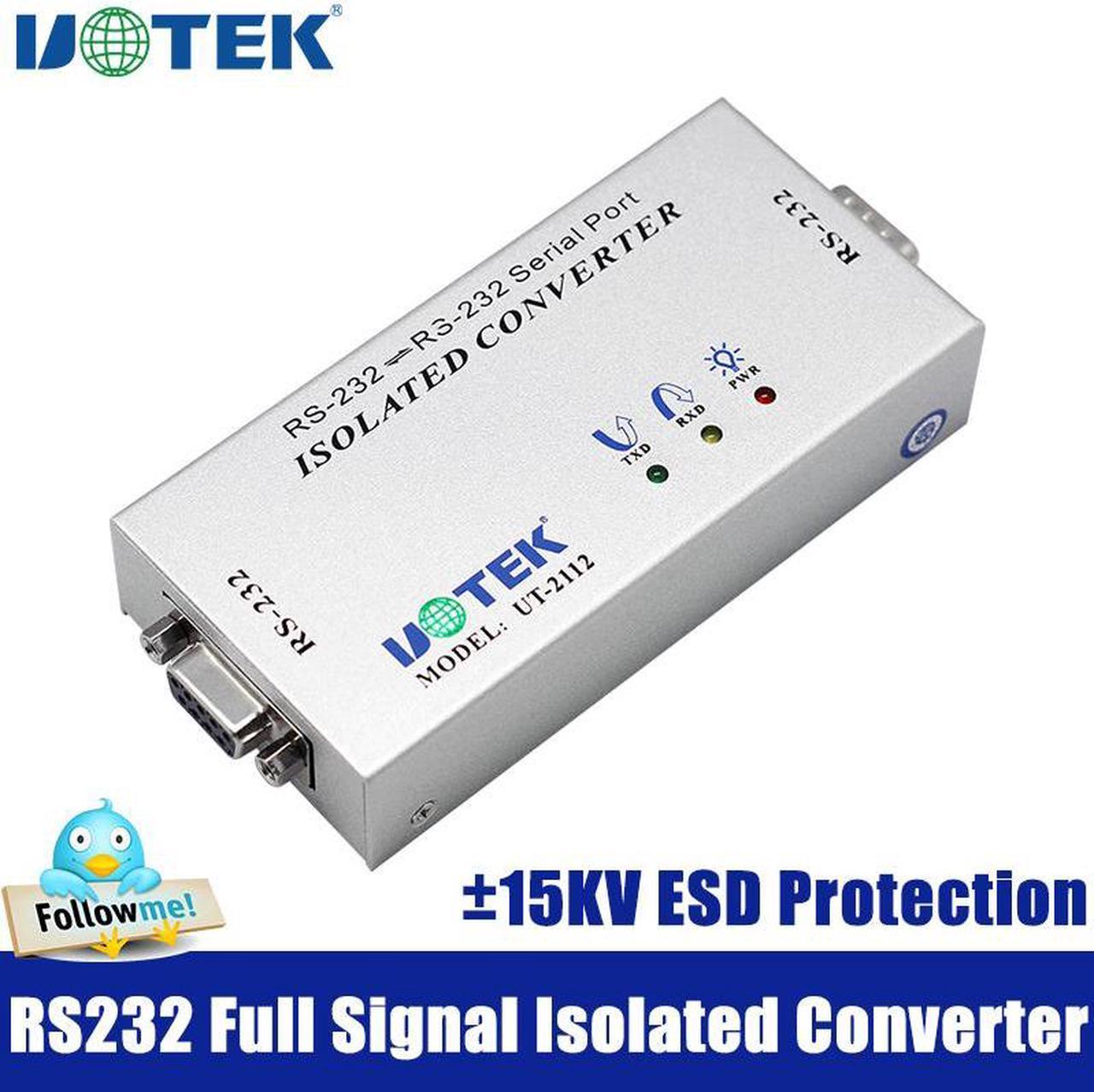 UOTEK Industrial RS232 9 Bits Full Signal Isolated Converter RS-232 Isolation Adapter DB9 Connector EIA RS-232 CCITT V.24 Asynchronous Protocol UT-2112