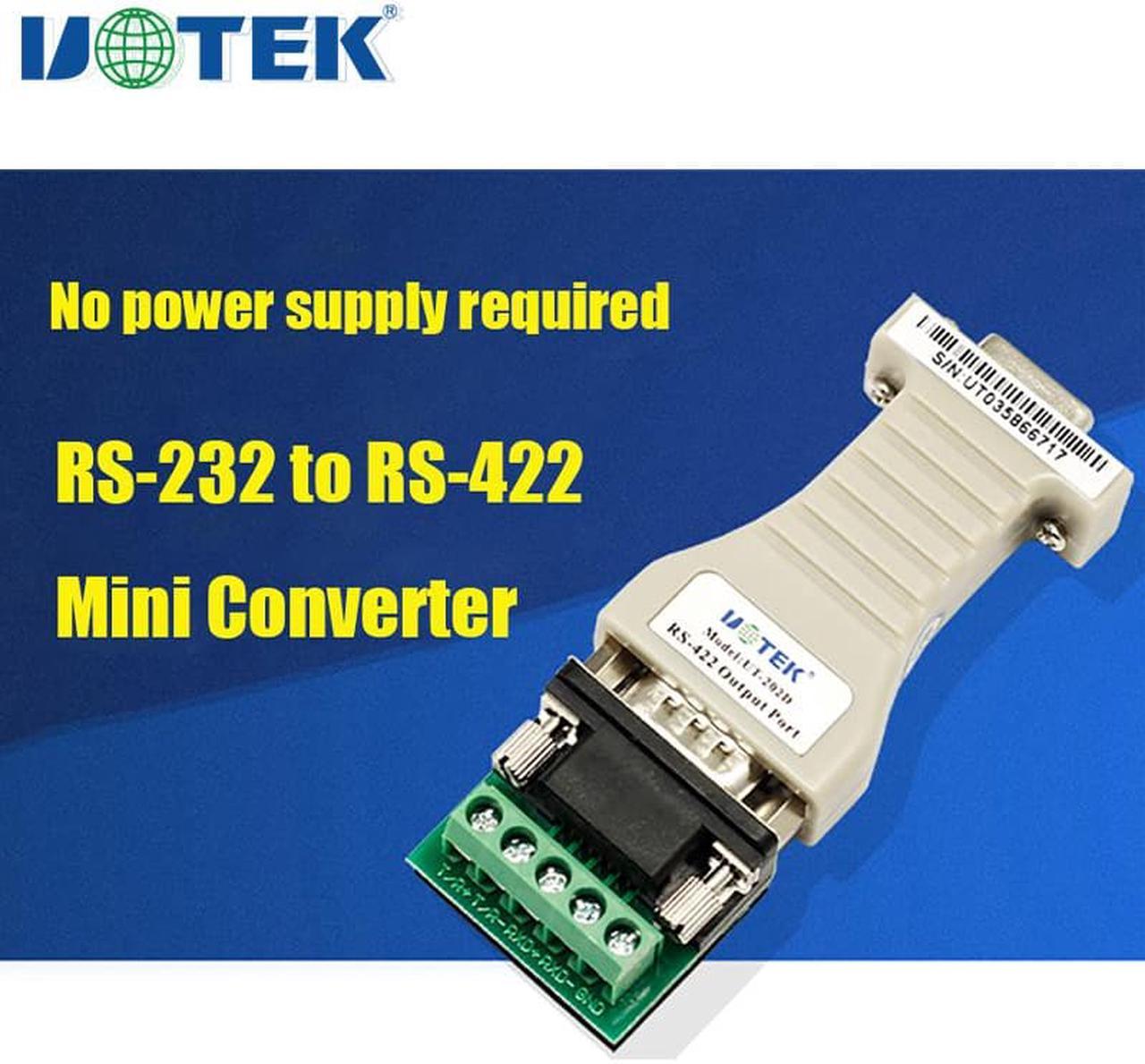 UOTEK Mini RS-232 to RS-422 Converter RS422 RS232 Conversion Adapter DB9 Connector No Power Required Bidirectional UT-202D