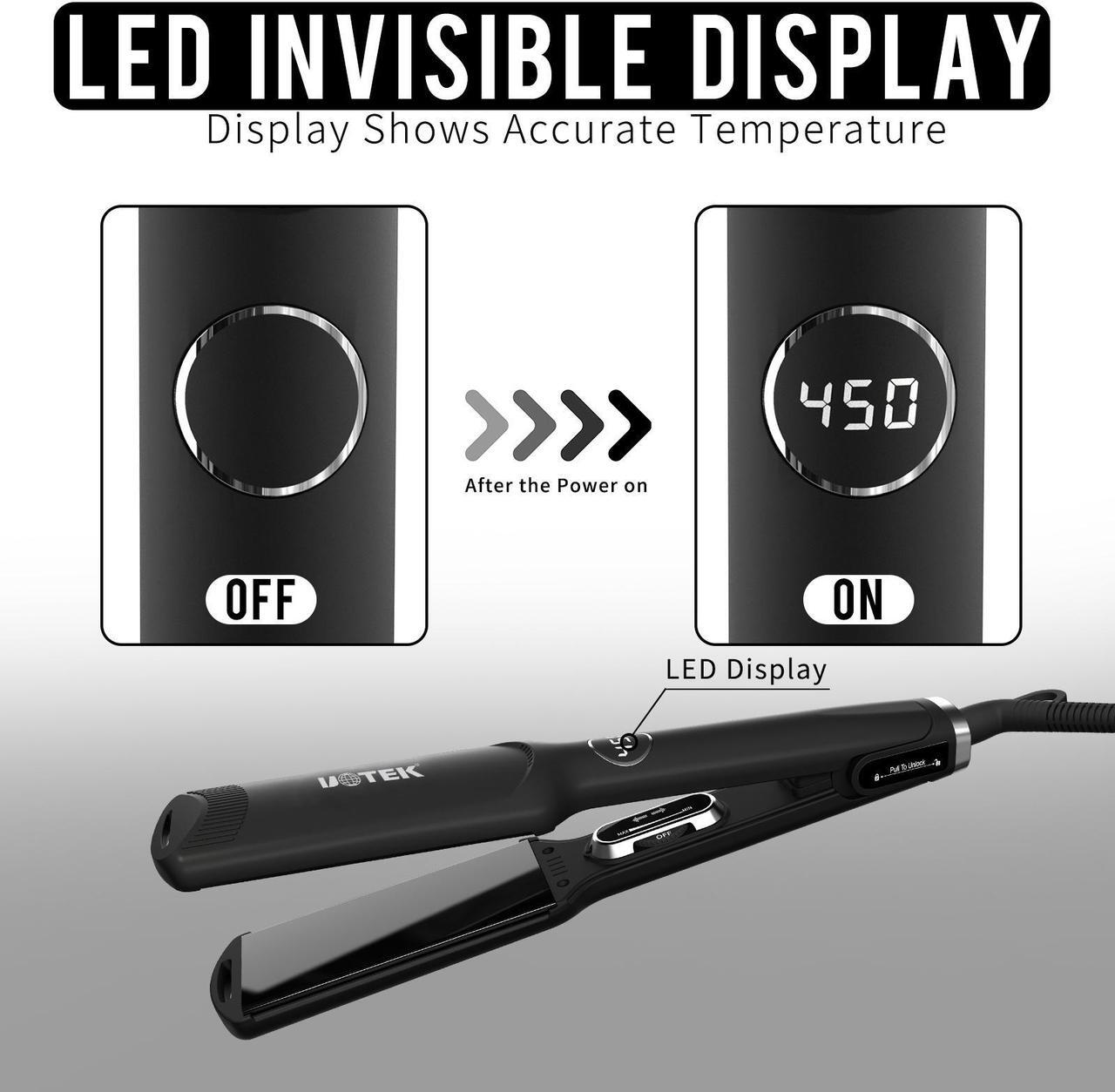 Alt view image 4 of 7 - UOTEK Hair Straightener 1.5 Inch Large Flat Iron Ionic Salon Hair Flat Iron  with PTC Heating Plate for Long Hair Pencil Straightener