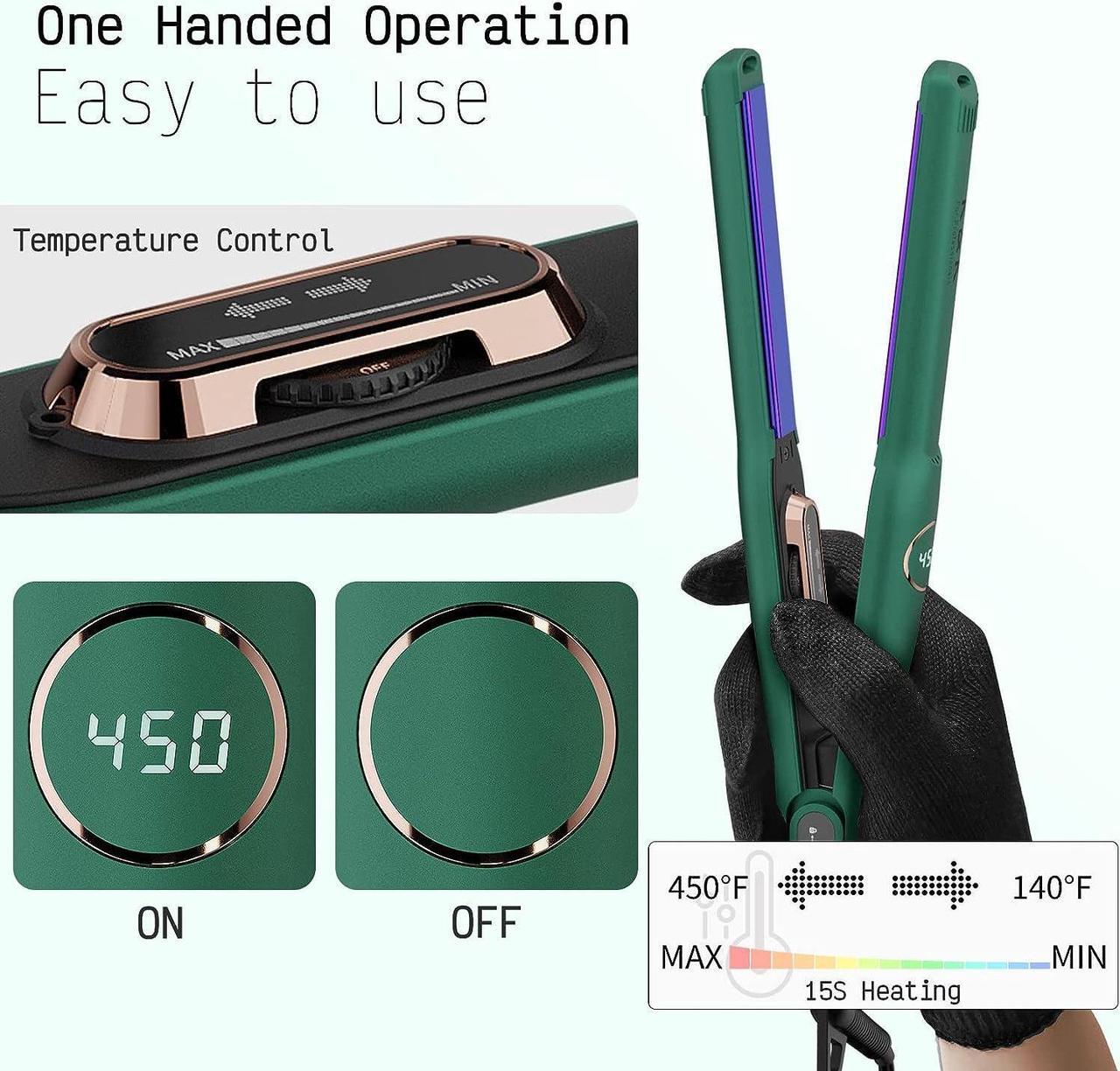 Alt view image 5 of 7 - UOTEK Hair Straightener 1/2 Inch Small Flat Iron Ionic Salon Hair Flat Iron 0.5" with PTC Heating Plate for Short Hair Pencil Straightener Green