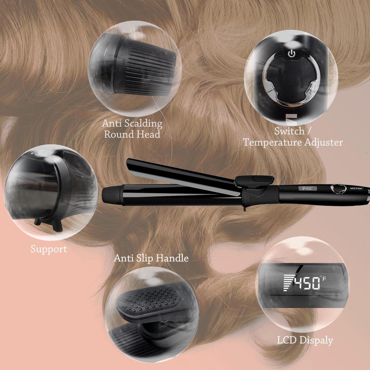 Alt view image 2 of 7 - UOTEK 1.2inch Curling Iron with Clipped Ceramic Barrel for Long Hair Large Waves Hair Curler Making Professional Salon Hairstyle in Home & Travel Dual Voltage 1.2'' Curling Iron Black MF-2028-BK-30mm