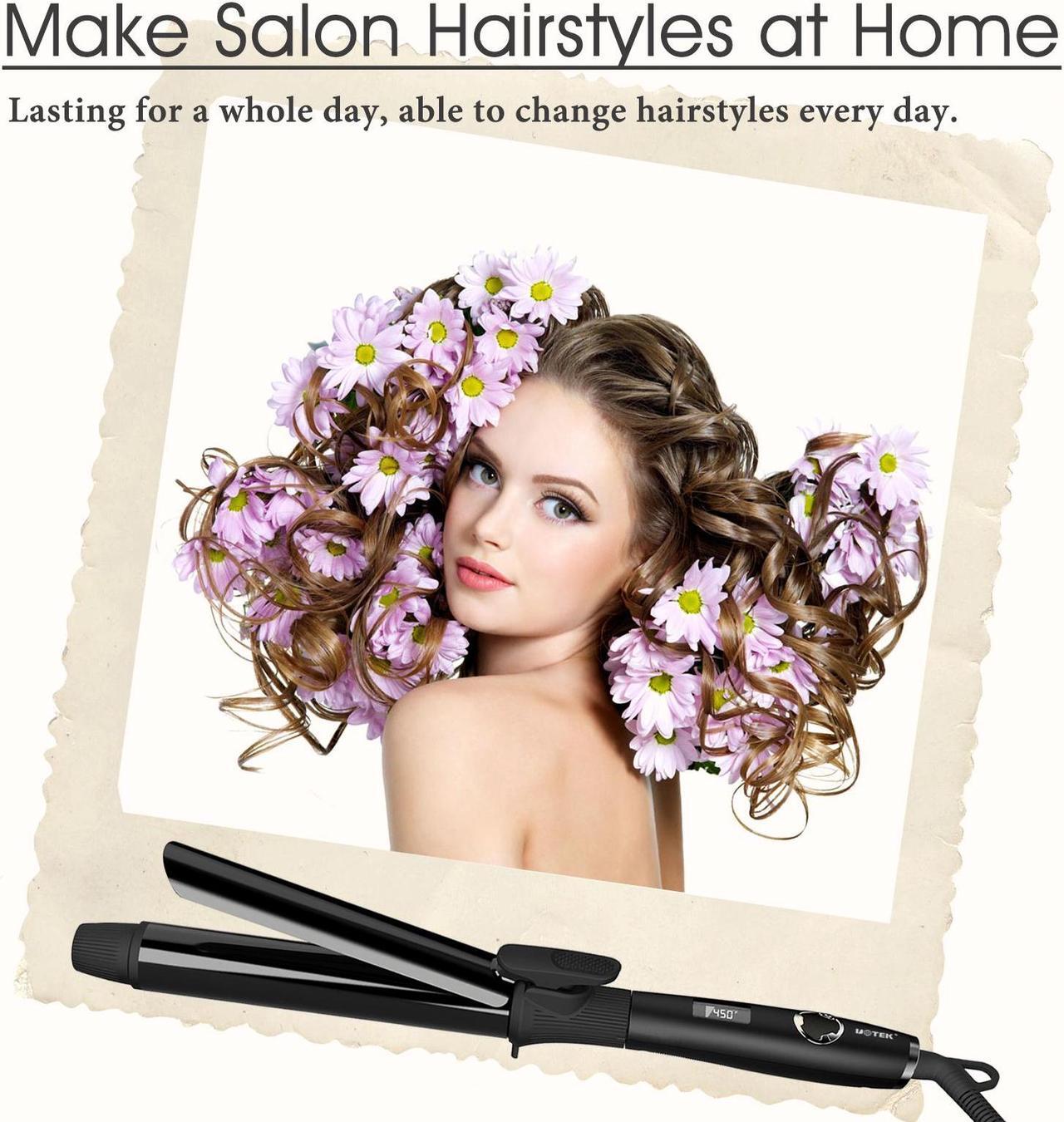 Alt view image 7 of 7 - UOTEK 1.2inch Curling Iron with Clipped Ceramic Barrel for Long Hair Large Waves Hair Curler Making Professional Salon Hairstyle in Home & Travel Dual Voltage 1.2'' Curling Iron Black MF-2028-BK-30mm