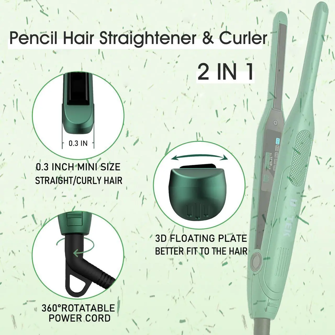 Alt view image 6 of 7 - UOTEK Hair Flat Iron 1/2 Inch 5 Temps Display Small Straightening Ceramic Ionic Salon Hair Straightener Flat Iron 0.5" for Short Hair