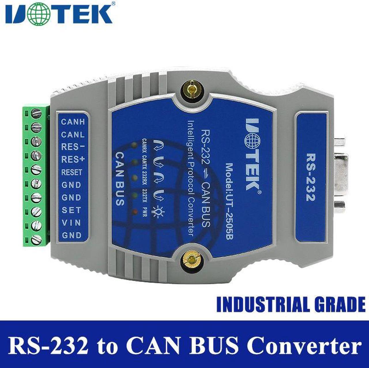 UOTEK RS-232 to CAN BUS Converter Industrial Grade Support Modbus Protocol Canbus to RS232 Adapter DB9 Connector 12-36V UT-2505B