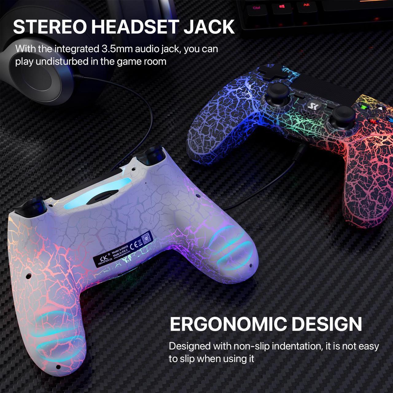 Alt view image 7 of 7 - Wireless Controller for PS4/PS3/PC/Smartphone, RGB LED Lighting, Game Controller with Double Vibration, 6-Axis Motion Control, 1000mAh Rechargeable Battery Black/White 2 PACK
