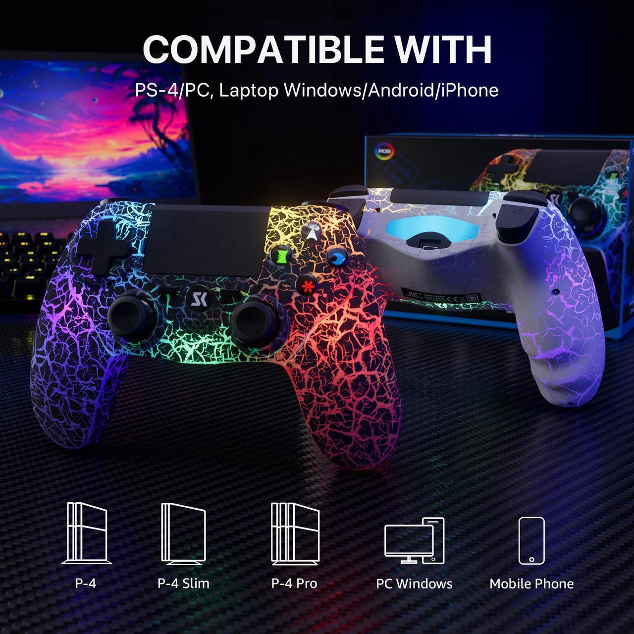 Alt view image 3 of 7 - Wireless Controller for PS4/PS3/PC/Smartphone, RGB LED Lighting, Game Controller with Double Vibration, 6-Axis Motion Control, 1000mAh Rechargeable Battery Black/White 2 PACK