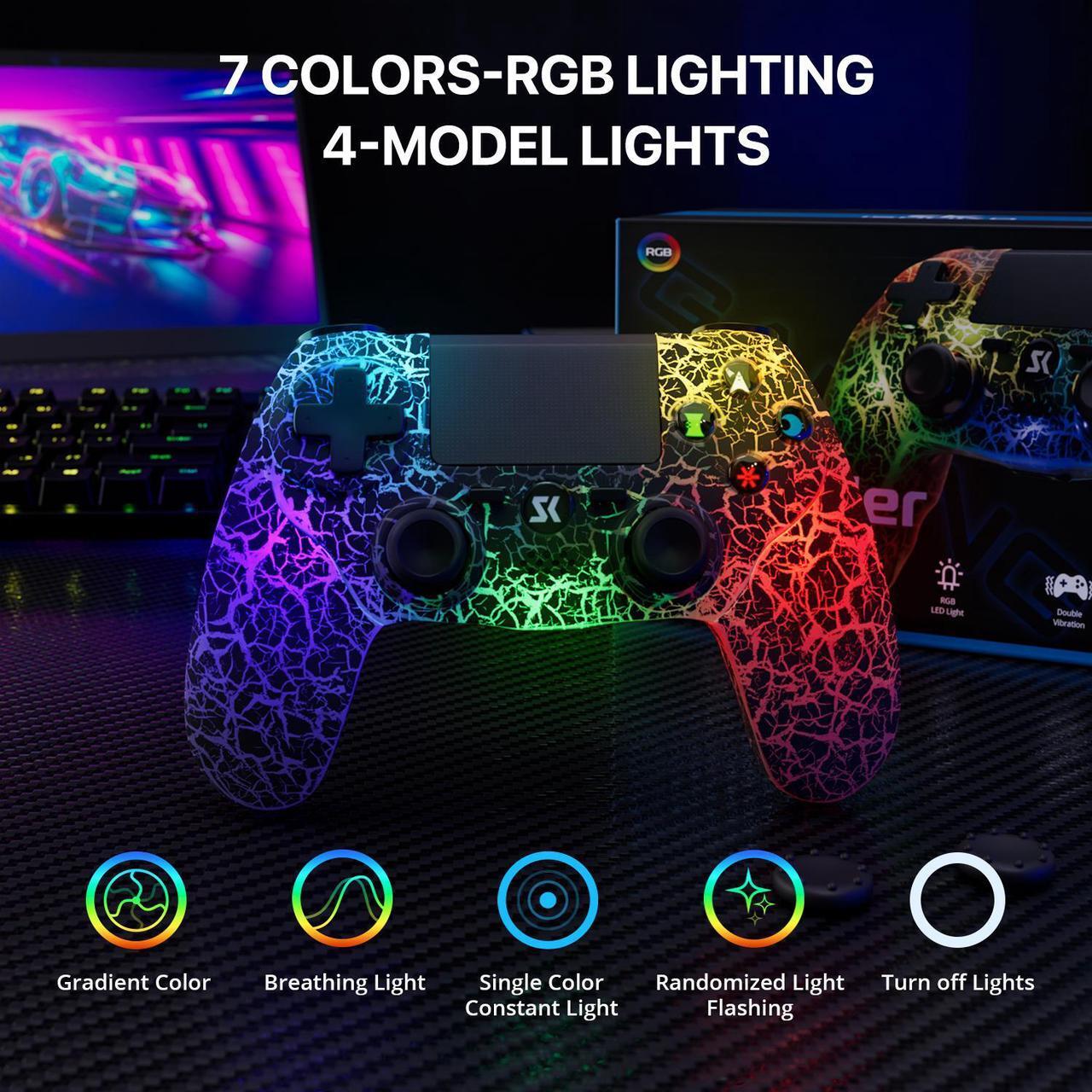Alt view image 2 of 7 - Wireless Controller for PS4/PS3/PC/Smartphone, RGB LED Lighting, Game Controller with Double Vibration, 6-Axis Motion Control, 1000mAh Rechargeable Battery Black/White 2 PACK