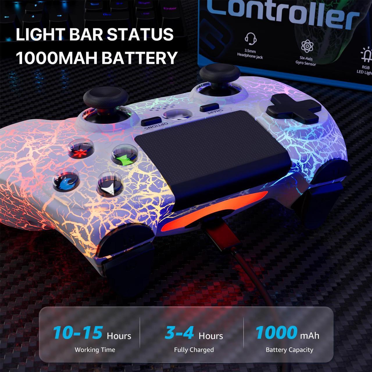 Alt view image 6 of 7 - Wireless Controller for PS4/PS3/PC/Smartphone, RGB LED Lighting, Game Controller with Double Vibration, 6-Axis Motion Control, 1000mAh Rechargeable Battery Black/White 2 PACK
