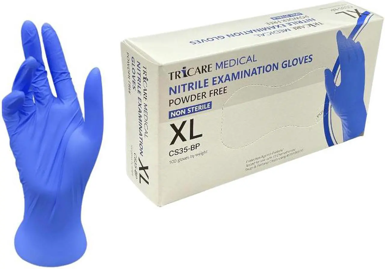 Alt view image 2 of 4 - TRICARE MEDICAL Nitrile Exam Gloves, Chemo Drug Tested, 4.3 Mil, Deep Blue, Case of 1000 XL