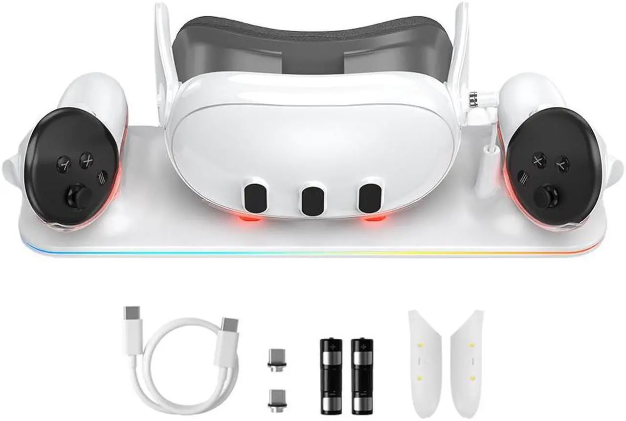 Main image of ZVTE Compact Charging Dock for Meta Quest 3, Wireless Charging Station for Quest 3, VR accessory Colorful RGB Light with 2pcs 1800mAh rechargeable batteries