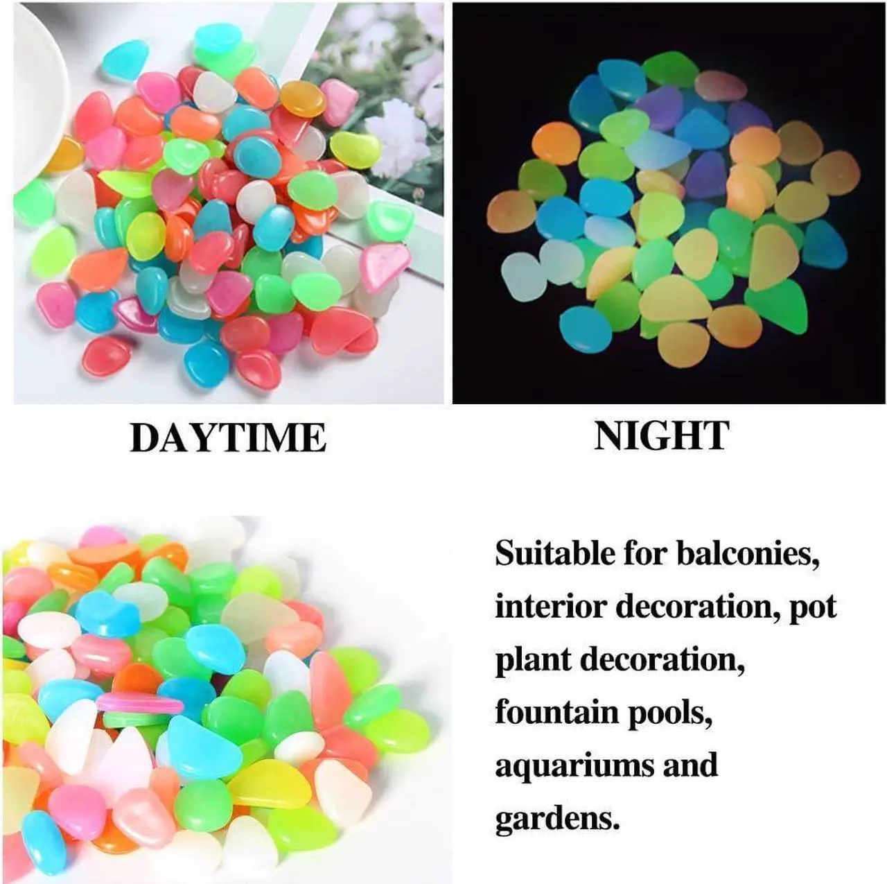 Alt view image 4 of 6 - Glow in The Dark Rocks - 300pcs Garden Pebbles Multi Color Luminous Fish Tank Stone Aquariums Rocks, Decorations for Walkways, Gardens, Houseplants Powered by Light and Solar