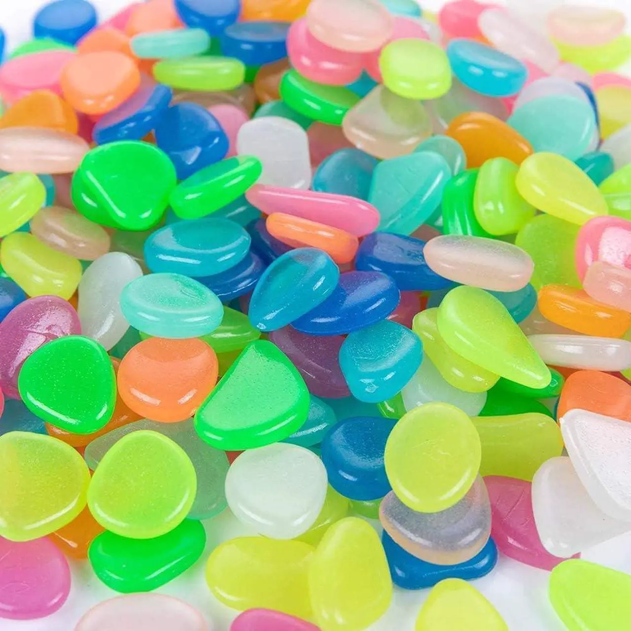 Alt view image 2 of 6 - Glow in The Dark Rocks - 300pcs Garden Pebbles Multi Color Luminous Fish Tank Stone Aquariums Rocks, Decorations for Walkways, Gardens, Houseplants Powered by Light and Solar