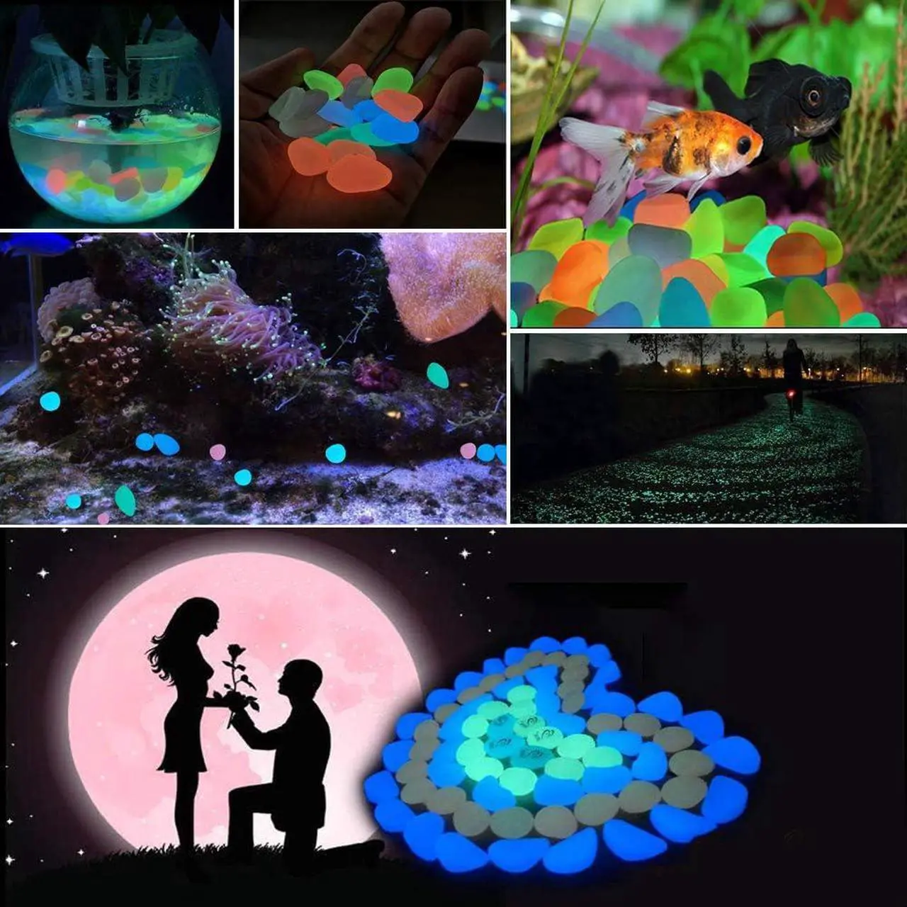 Alt view image 6 of 6 - Glow in The Dark Rocks - 300pcs Garden Pebbles Multi Color Luminous Fish Tank Stone Aquariums Rocks, Decorations for Walkways, Gardens, Houseplants Powered by Light and Solar