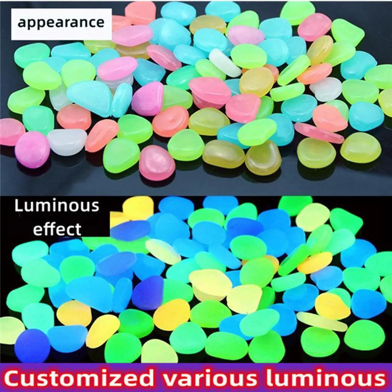 Alt view image 5 of 6 - Glow in The Dark Rocks - 300pcs Garden Pebbles Multi Color Luminous Fish Tank Stone Aquariums Rocks, Decorations for Walkways, Gardens, Houseplants Powered by Light and Solar