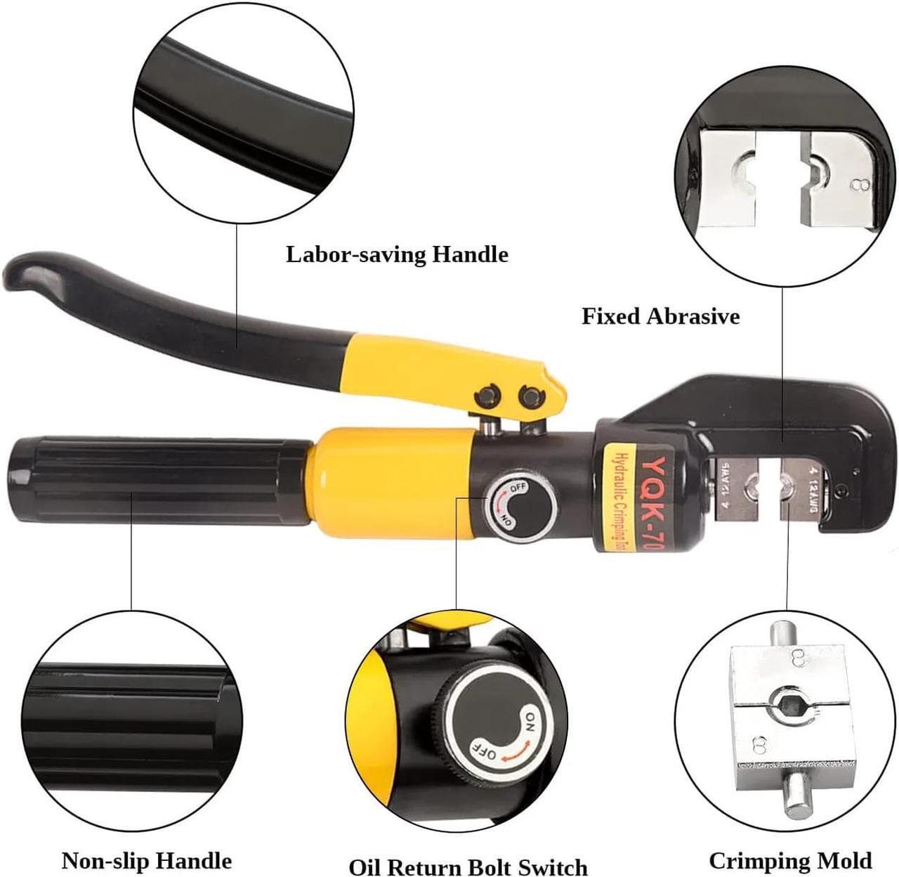Alt view image 6 of 7 - LFGUD 10T Hydraulic Crimping Tool 12-2/0 AWG Battery Cable Crimping Tool Stroke Hydraulic Lug Crimper Electrical Terminal Crimper with 9 Pairs of Die Sets