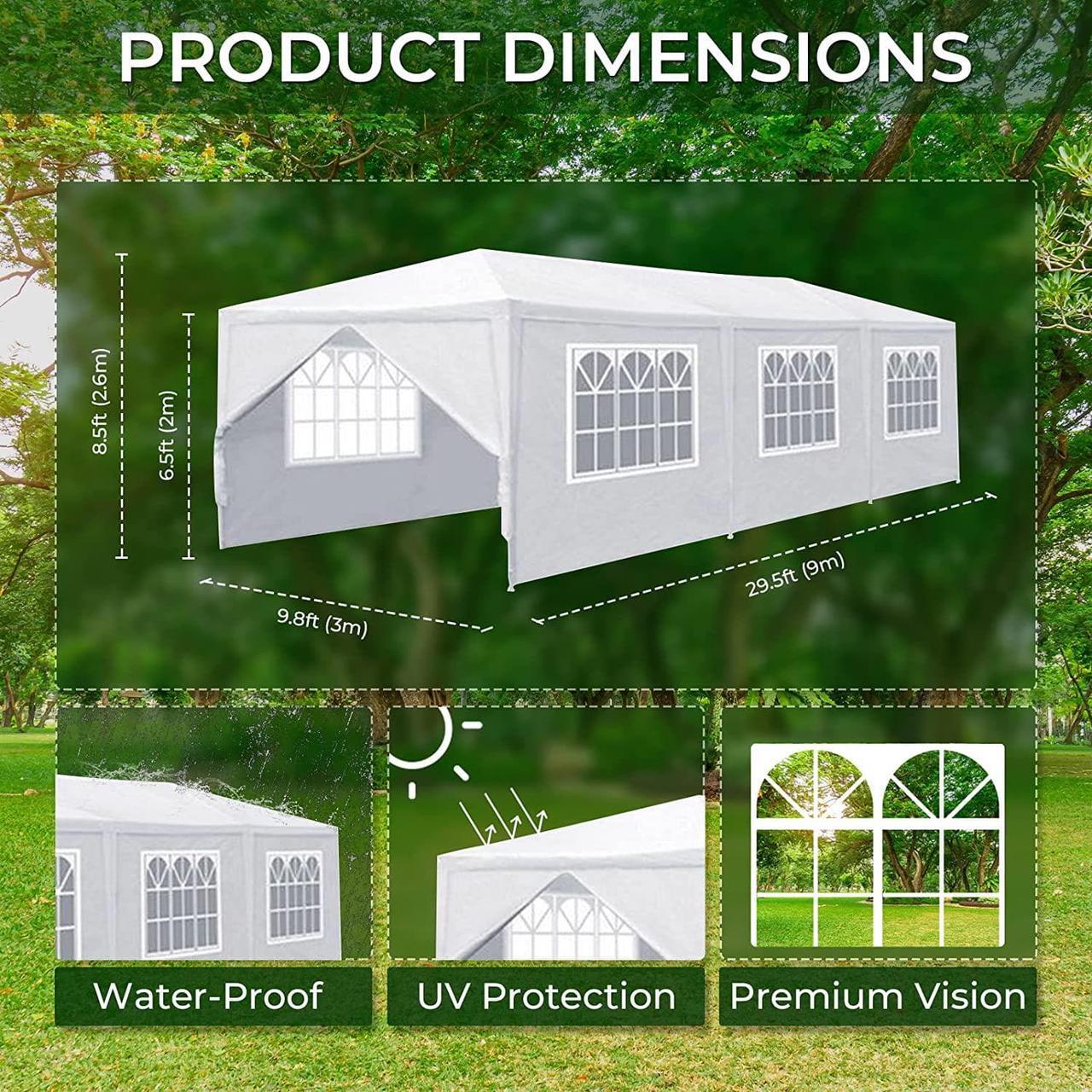 Alt view image 2 of 7 - Doppy 10'x30' Outdoor Canopy Tent Waterproof Outdoor Party Tent Heavy Duty Canopy Tent Patio Camping Gazebo Wedding Tents Patio Camping Gazebo Canopy with Removable Sidewalls(White)