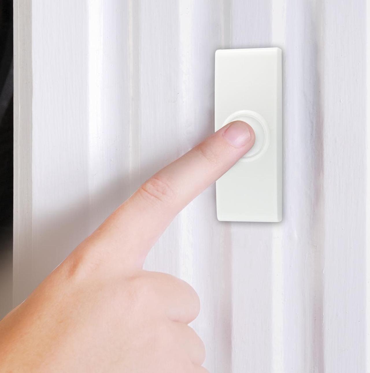 Alt view image 2 of 3 - IQ America WD1150 Wireless Plugin Contemporary Door Chime Door Bell 1 Pushbutton 3 Melody Notes Westminster Chime Volume Control 150 foot Range Simple Install Use Anywhere RV Cabin Office! White