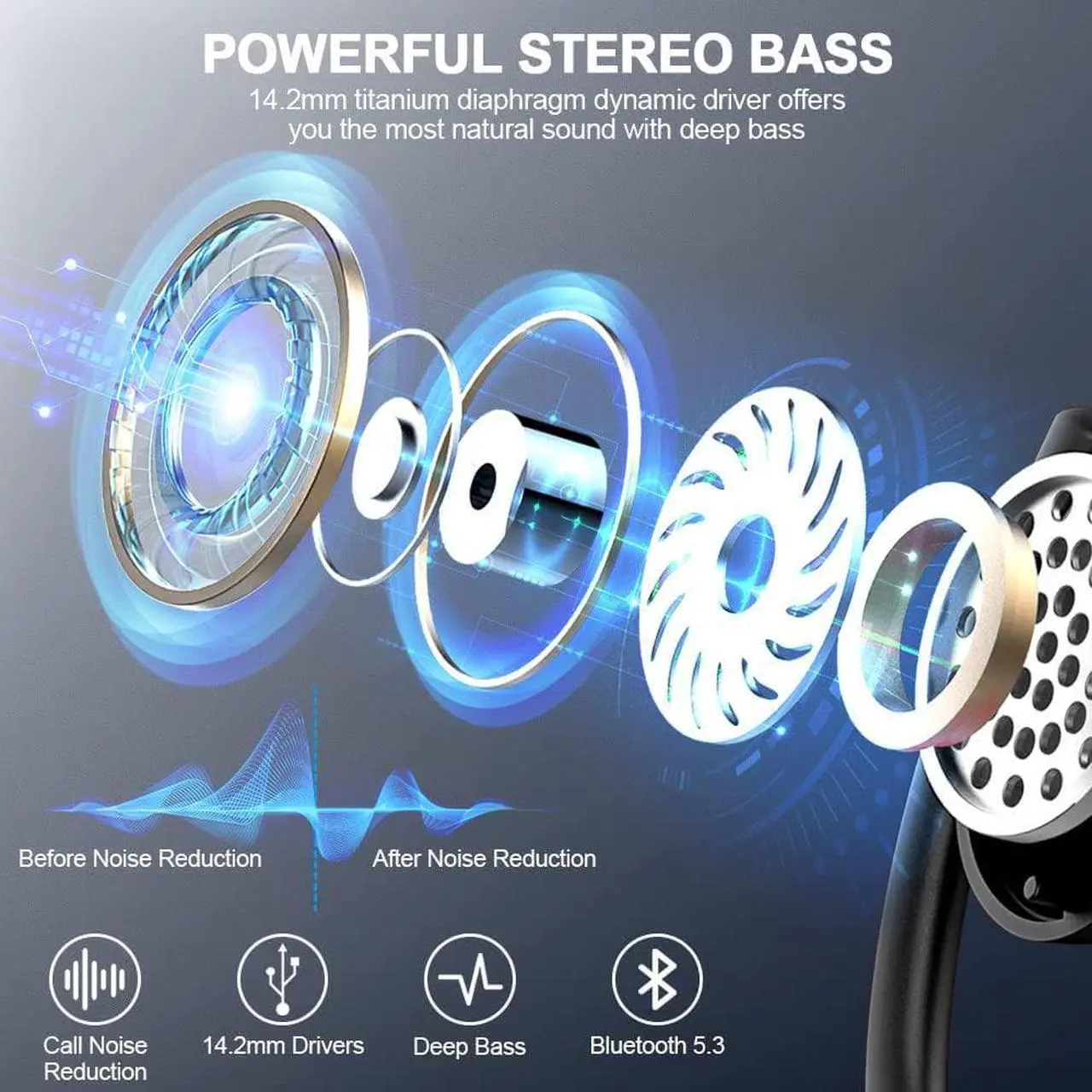 Alt view image 3 of 7 - Wireless Earbud Bluetooth 5.3 Headphones Sport Earphones in Ear 48H Playback Stereo Noise Cancelling Earbud with Dual Mic LED Display, Over-Ear Earhooks Ear Buds IP7 Waterproof Headset for Running Gym