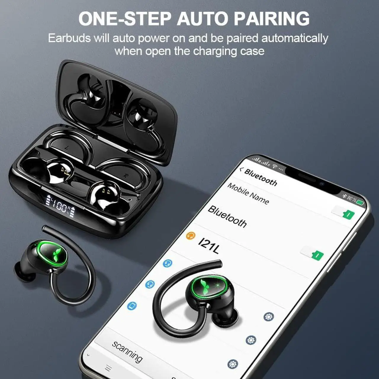 Alt view image 6 of 7 - Wireless Earbud Bluetooth 5.3 Headphones Sport Earphones in Ear 48H Playback Stereo Noise Cancelling Earbud with Dual Mic LED Display, Over-Ear Earhooks Ear Buds IP7 Waterproof Headset for Running Gym