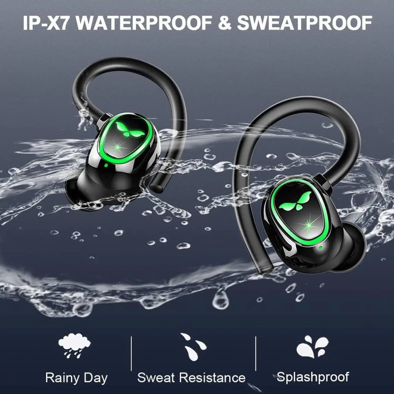 Alt view image 7 of 7 - Wireless Earbud Bluetooth 5.3 Headphones Sport Earphones in Ear 48H Playback Stereo Noise Cancelling Earbud with Dual Mic LED Display, Over-Ear Earhooks Ear Buds IP7 Waterproof Headset for Running Gym