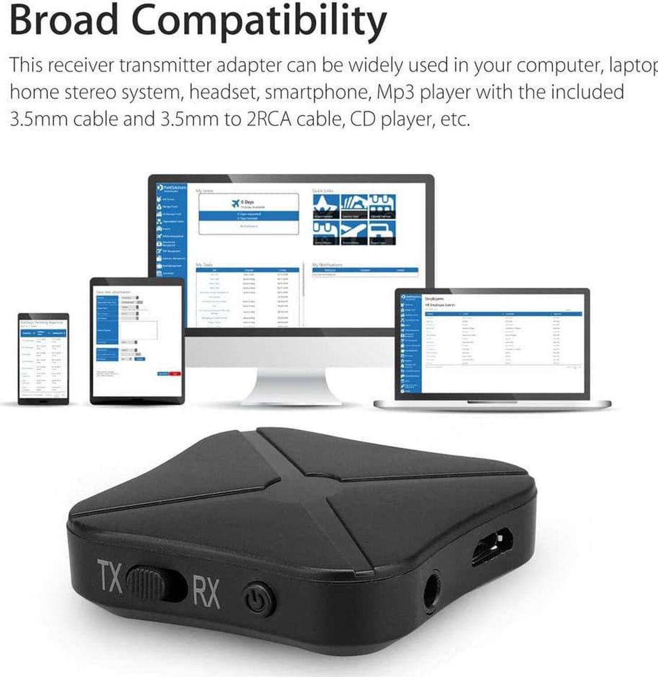 Alt view image 5 of 5 - Bluetooth 5.0 Adapter Bluetooth Transmitter Receiver 2in1 Wireless 3.5mm AUX aptX Low Latency Adapter Suitable for TV / Home Audio Systems, Suitable for Single Bluetooth Signal Device
