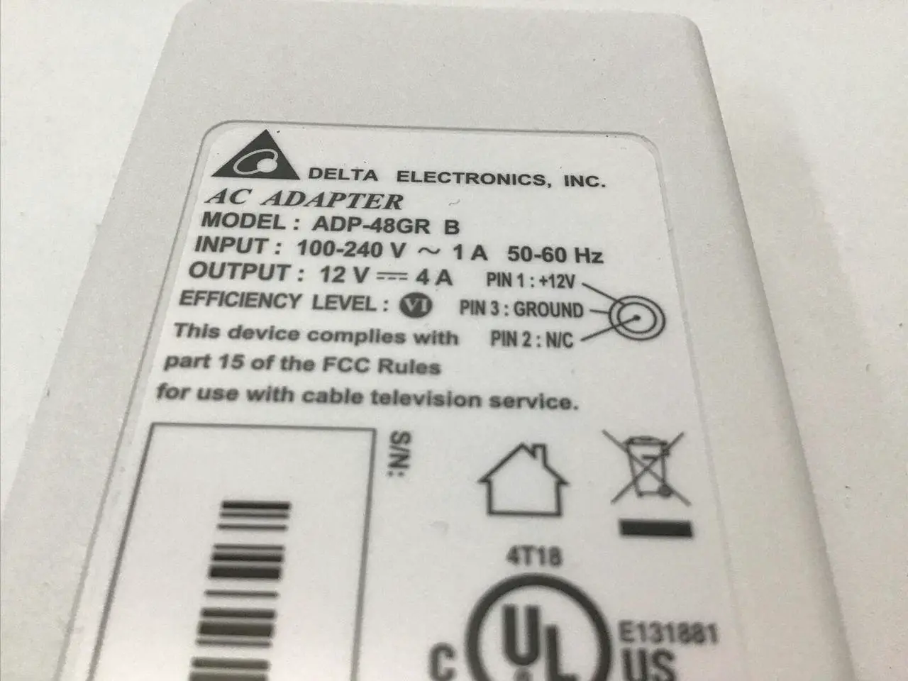Alt view image 2 of 3 - Delta 48W AC Adapter 100-240V 12V 4A Charger ADP-48GR B Power Supply
