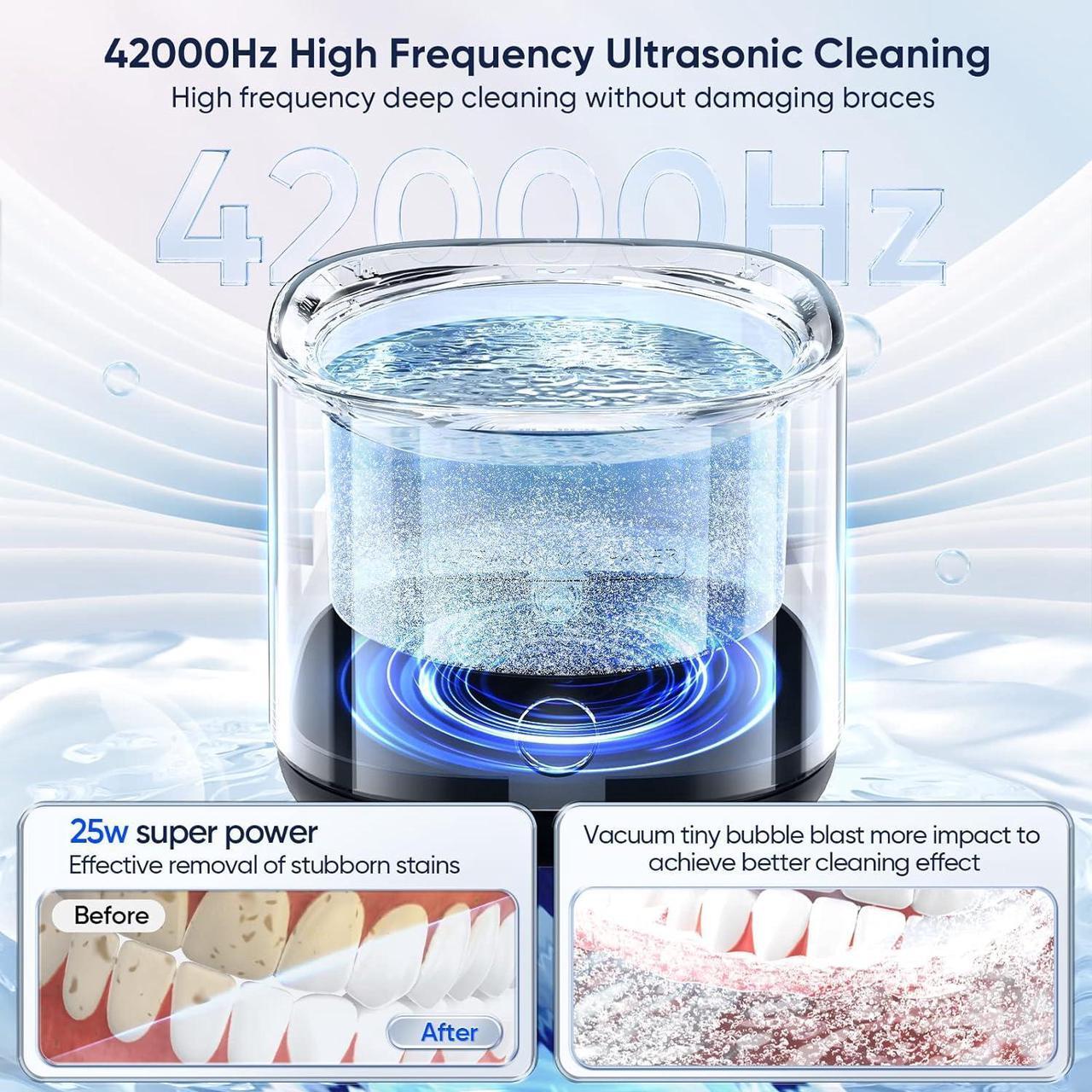 Alt view image 2 of 7 - Ultrasonic Cleaner for Dentures, 25W Professional Ultrasonic Cleaner Machine for all Dental, Retainer, Aligner, Braces, Mouth Guards, Toothbrush Head, Shaver Head, Jewelry, Black