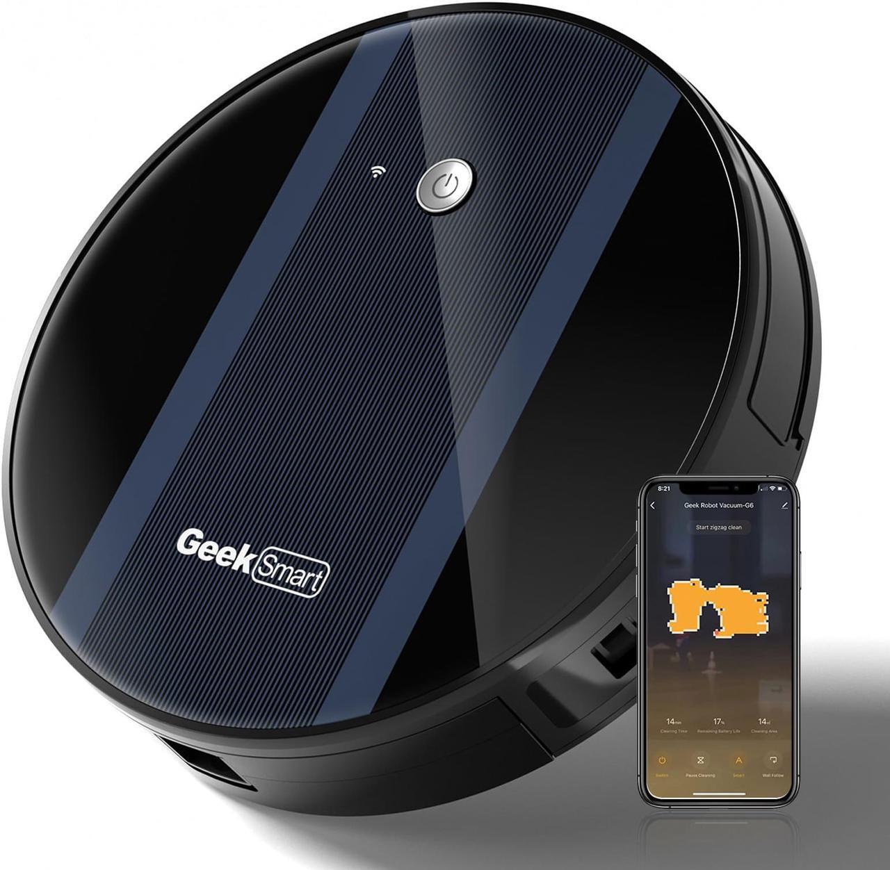 Main image of Geek Smart Robot Vacuum Cleaner G6, Ultra-Thin, 1800Pa Strong Suction, Automatic Self-Charging, Wi-Fi Connectivity, App Control, Custom Cleaning, 100mins Run Time