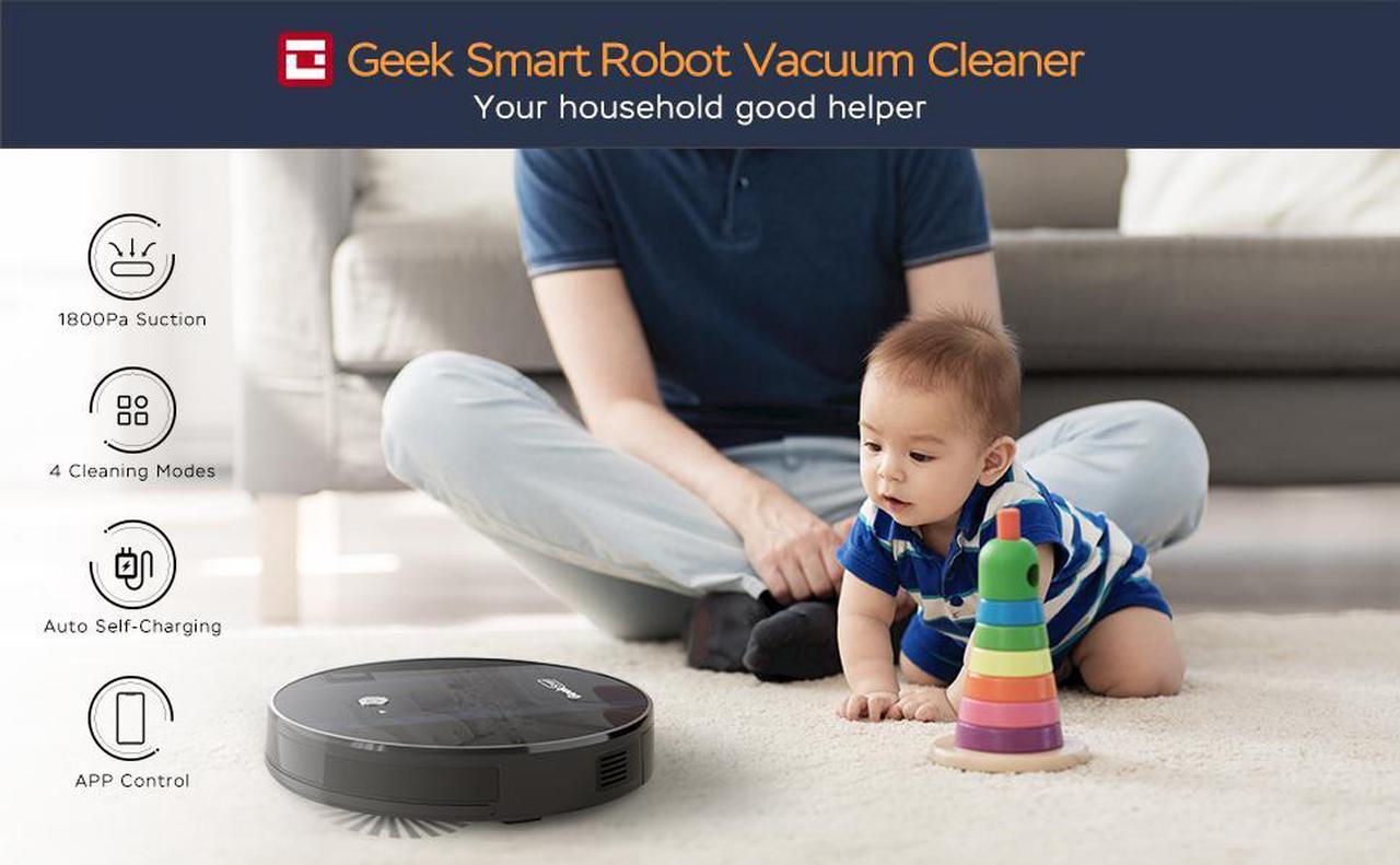 Alt view image 6 of 13 - Geek Smart Robot Vacuum Cleaner G6, Ultra-Thin, 1800Pa Strong Suction, Automatic Self-Charging, Wi-Fi Connectivity, App Control, Custom Cleaning, 100mins Run Time